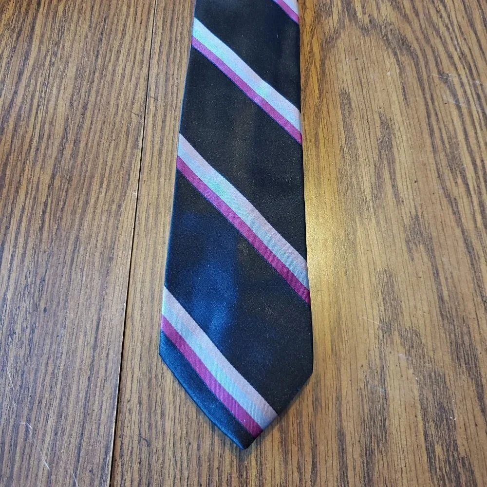 Ketch Men's Diagonal Stripe Black Purple Grey Satin Finish 3 Inch Wide Necktie